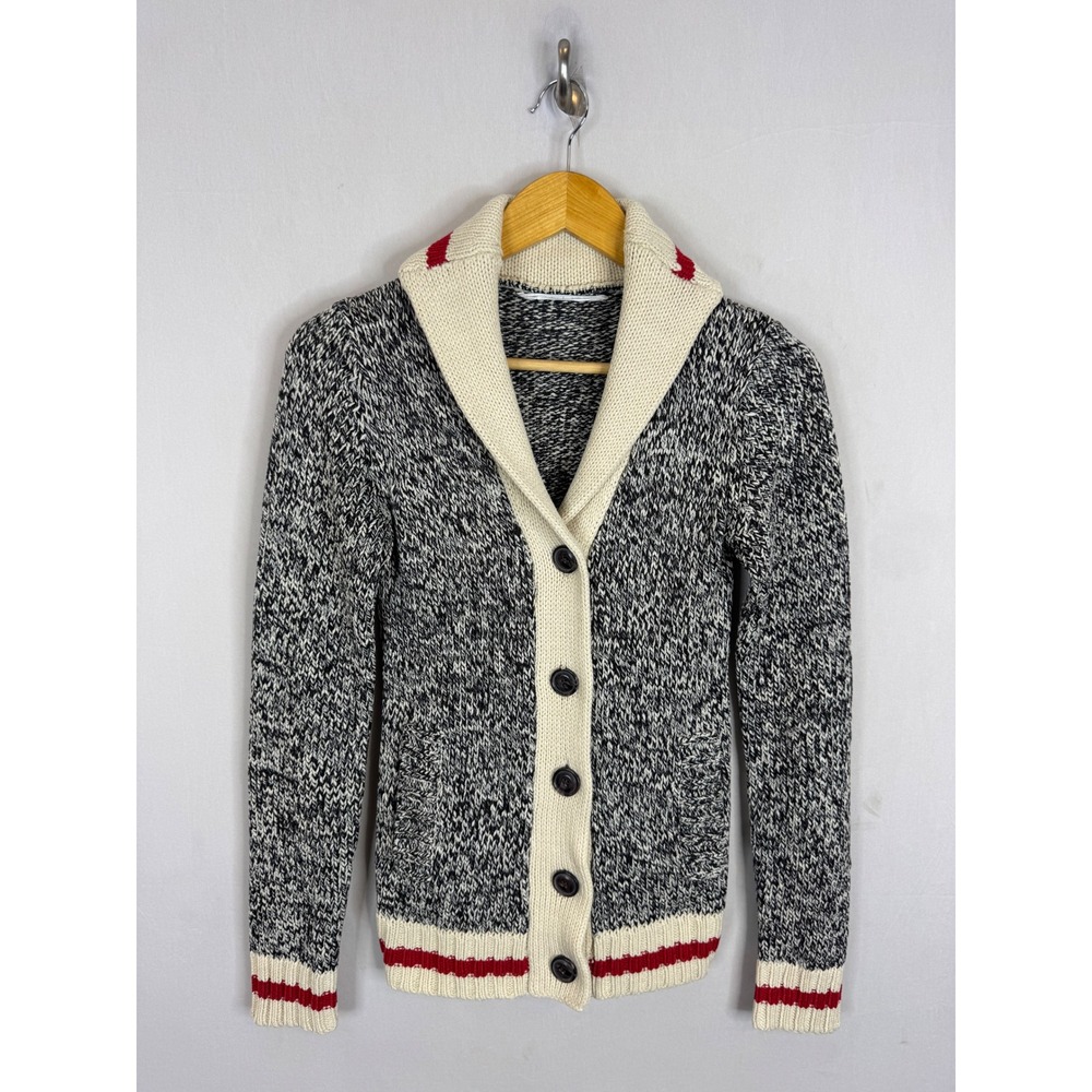 Bluenotes Women XS Shawl Collar Cardigan Sweater Cabin Cowichan Red Stripe